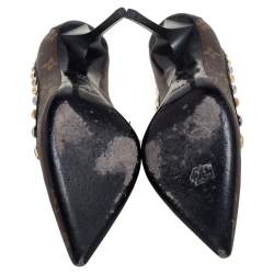 Pre Owned Louis Vuitton Brown Monogram Canvas And Black Leather Trim Eldorado Pointed Toe Pumps Size 37.5