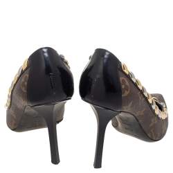 Pre Owned Louis Vuitton Brown Monogram Canvas And Black Leather Trim Eldorado Pointed Toe Pumps Size 37.5