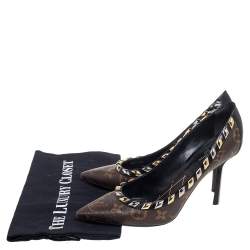 Pre Owned Louis Vuitton Brown Monogram Canvas And Black Leather Trim Eldorado Pointed Toe Pumps Size 37.5