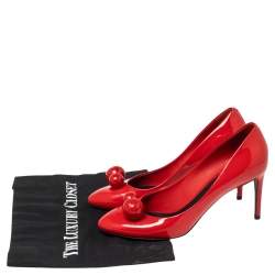 مملوكة مسبقًا حذاء كعب عالي لوي فيتون بيتي جلد لامع أحمر مقاس 37.5 