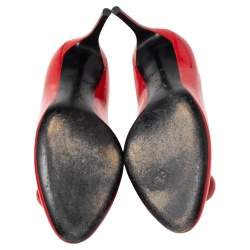 مملوكة مسبقًا حذاء كعب عالي لوي فيتون بيتي جلد لامع أحمر مقاس 37.5 