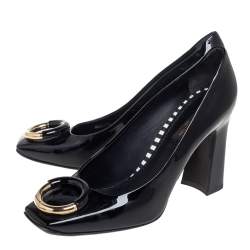 Pre Owned Louis Vuitton Black Patent Leather Square Toe Pumps Size 37.5