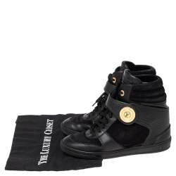 Louis Vuitton Black Epi Leather and Suede Wedge Sneakers Size 37.5