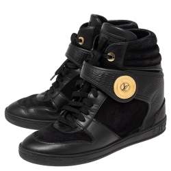 Louis Vuitton Black Epi Leather and Suede Wedge Sneakers Size 37.5