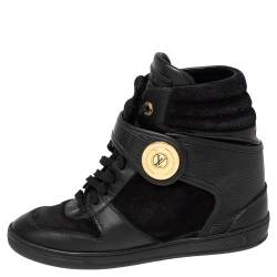 Louis Vuitton Black Epi Leather and Suede Wedge Sneakers Size 37.5