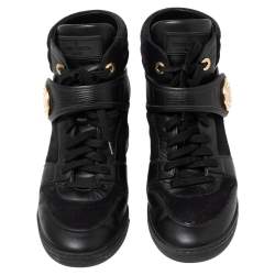Louis Vuitton Black Epi Leather and Suede Wedge Sneakers Size 37.5