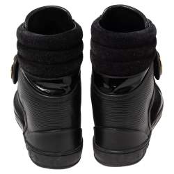 Louis Vuitton Black Epi Leather and Suede Wedge Sneakers Size 37.5
