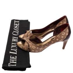 Pre Owned Louis Vuitton Burgundy Mini Lin Canvas And Patent Leather D'orsay Open Toe Pumps Size 36.5