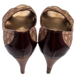 Pre Owned Louis Vuitton Burgundy Mini Lin Canvas And Patent Leather D'orsay Open Toe Pumps Size 36.5