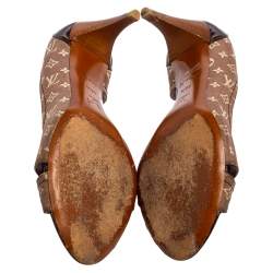 Pre Owned Louis Vuitton Burgundy Mini Lin Canvas And Patent Leather D'orsay Open Toe Pumps Size 36.5