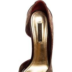 Pre Owned Louis Vuitton Burgundy Mini Lin Canvas And Patent Leather D'orsay Open Toe Pumps Size 36.5