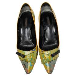 Pre Owned Louis Vuitton Yellow  Monogram Coated Denim Richard Prince Flash Pulp Pointed Toe Pumps Size 40