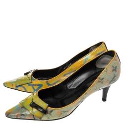 Pre Owned Louis Vuitton Yellow  Monogram Coated Denim Richard Prince Flash Pulp Pointed Toe Pumps Size 40