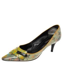 Pre Owned Louis Vuitton Yellow  Monogram Coated Denim Richard Prince Flash Pulp Pointed Toe Pumps Size 40