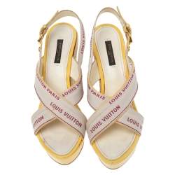 مملوكة مسبقًا صندل لوي فيتون كانفاس بيج/أصفر كعب روكي إسبادريل سيور متعاكسة مقاس 39 