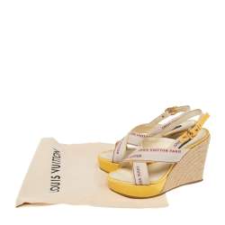 مملوكة مسبقًا صندل لوي فيتون كانفاس بيج/أصفر كعب روكي إسبادريل سيور متعاكسة مقاس 39 