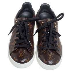 Louis Vuitton Brown/Black Monogram Canvas And Patent Leather Frontrow Low Top Sneakers Size 34.5