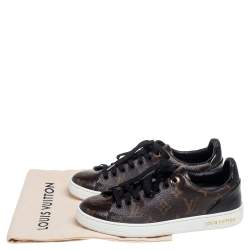 Louis Vuitton Brown/Black Monogram Canvas And Patent Leather Frontrow Low Top Sneakers Size 34.5