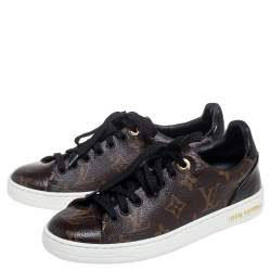 Louis Vuitton Brown/Black Monogram Canvas And Patent Leather Frontrow Low Top Sneakers Size 34.5