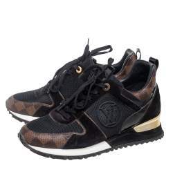 مملوكة مسبقًا Louis Vuitton Black/Brown Monogram Canvas, Suede, And Mesh Run Away Sneakers Size 38