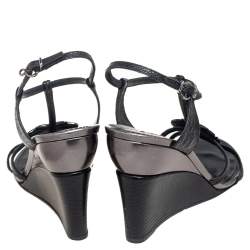 مملوكة مسبقًا Louis Vuitton Black Croc Embossed Leather Butterfly Wedge Sandals Size 39