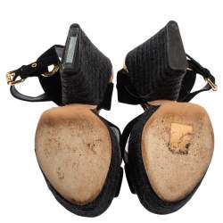 Pre Owned Louis Vuitton Black Suede Criss Cross Ankle Strap Platform Espadrille Sandals Size 37