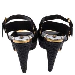 Pre Owned Louis Vuitton Black Suede Criss Cross Ankle Strap Platform Espadrille Sandals Size 37