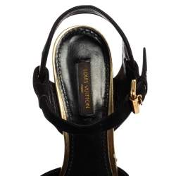 Pre Owned Louis Vuitton Black Suede Criss Cross Ankle Strap Platform Espadrille Sandals Size 37