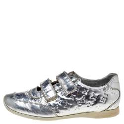 Louis Vuitton Silver Monogram Leather Velcro Strap Low Top Sneakers Size 40