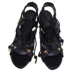 Louis Vuitton Black Python And Suede Ankle Tie Sandals Size 41