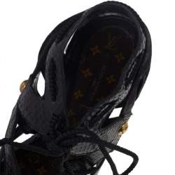 Louis Vuitton Black Python And Suede Ankle Tie Sandals Size 41