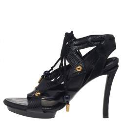 Louis Vuitton Black Python And Suede Ankle Tie Sandals Size 41