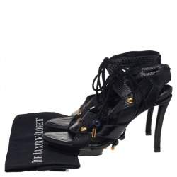 Louis Vuitton Black Python And Suede Ankle Tie Sandals Size 41