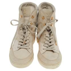 Louis Vuitton Beige Monogram Embossed Suede And Leather Cliff Wedge Sneakers Size 38.5