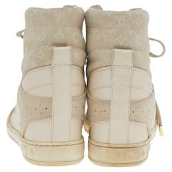 Louis Vuitton Beige Monogram Embossed Suede And Leather Cliff Wedge Sneakers Size 38.5