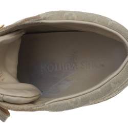 Louis Vuitton Beige Monogram Embossed Suede And Leather Cliff Wedge Sneakers Size 38.5