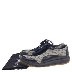 Louis Vuitton Navy Blue Leather And Monogram Canvas Low Top Sneakers Size 38.5