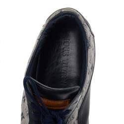 Louis Vuitton Navy Blue Leather And Monogram Canvas Low Top Sneakers Size 38.5