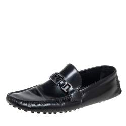Pre Owned Louis Vuitton Black Leather Slip On Loafers Size 39