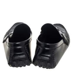Pre Owned Louis Vuitton Black Leather Slip On Loafers Size 39