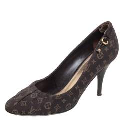 مملوكة مسبقًا Louis Vuitton Brown Monogram Mini Lin Canvas Myosotis Pumps Size 37