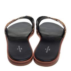 مملوكة مسبقًا صندل لوي فيتون فلات لوك إيت مونوغرامي سويدي وشعر عجل طباعة فهد بني مقاس 41