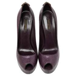 Louis Vuitton Purple Python Oh Really! Peep Toe Platform Pumps Size 36.5 
