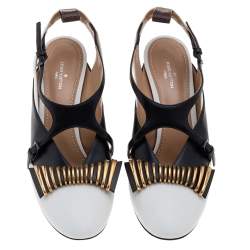 Pre Owned حذاء كعب عالى لوى فيتون فتحة كعب هيدلاين 2018 جلد أسود / أبيض مقاس 38.5