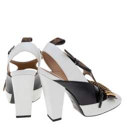 Pre Owned حذاء كعب عالى لوى فيتون فتحة كعب هيدلاين 2018 جلد أسود / أبيض مقاس 38.5