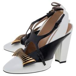 Pre Owned حذاء كعب عالى لوى فيتون فتحة كعب هيدلاين 2018 جلد أسود / أبيض مقاس 38.5