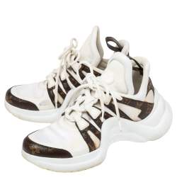 Louis Vuitton White/Brown Mesh And Monogram Canvas Archlight Low Top Sneakers Size 37