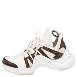 Louis Vuitton White/Brown Mesh And Monogram Canvas Archlight Low Top Sneakers Size 37