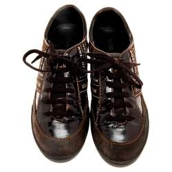 Louis Vuitton Brown Patent Leather And Suede Low Top Sneakers Size 39