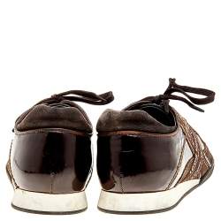 Louis Vuitton Brown Patent Leather And Suede Low Top Sneakers Size 39